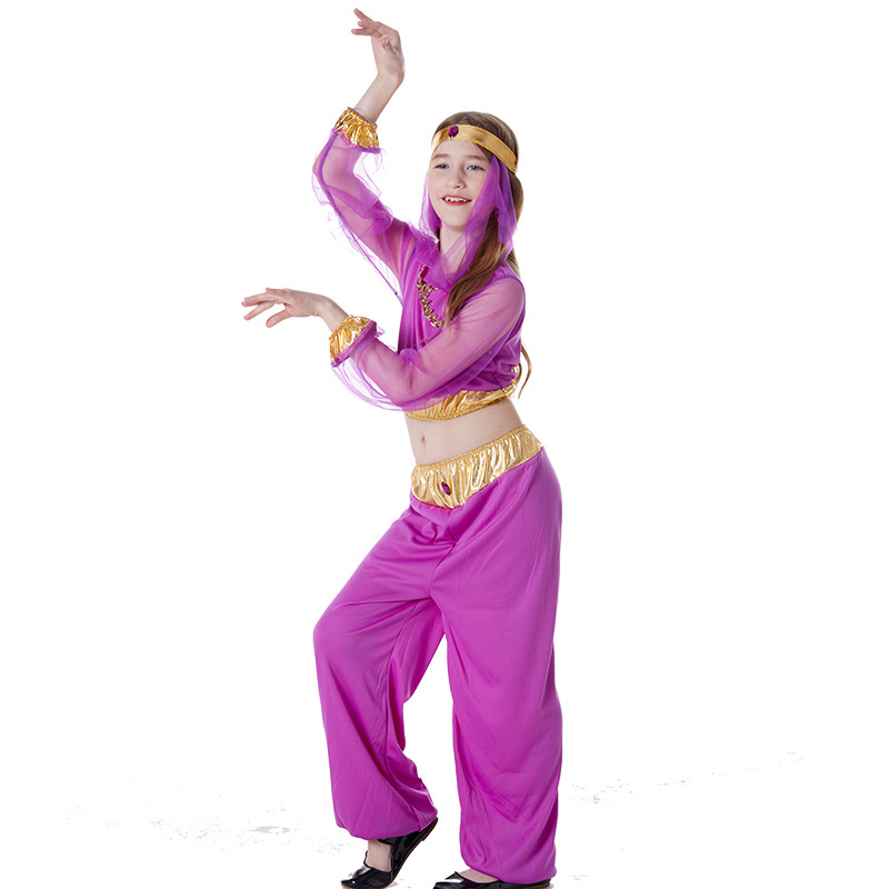 Purple Girls Belly Dance Cosplay Kids Children Halloween Arabic Princess Costume